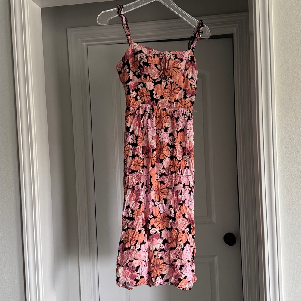 Floral Pink and Black Mini Spring Summer Dress - Picture 3 of 13